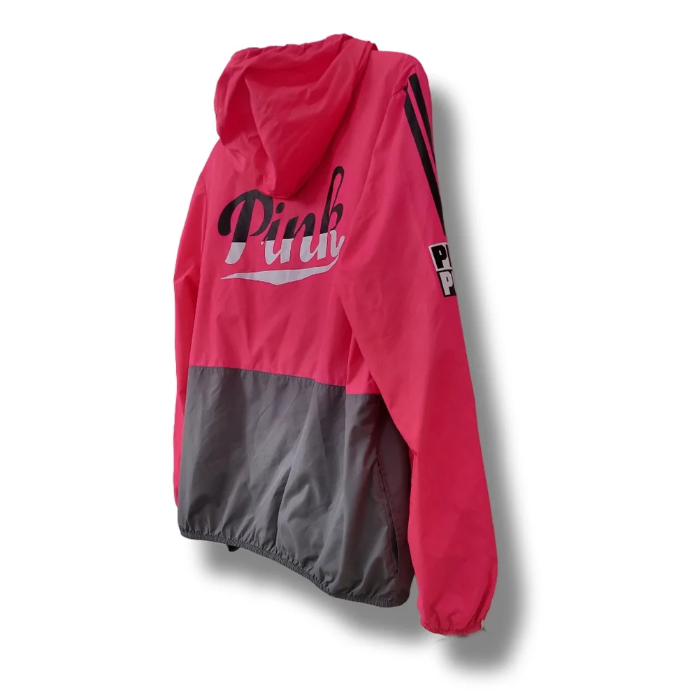 🌿Victoria's Secret Women's Med/Large Anorak Oversized Pink & Gray Wind Breaker - Picture 12 of 14